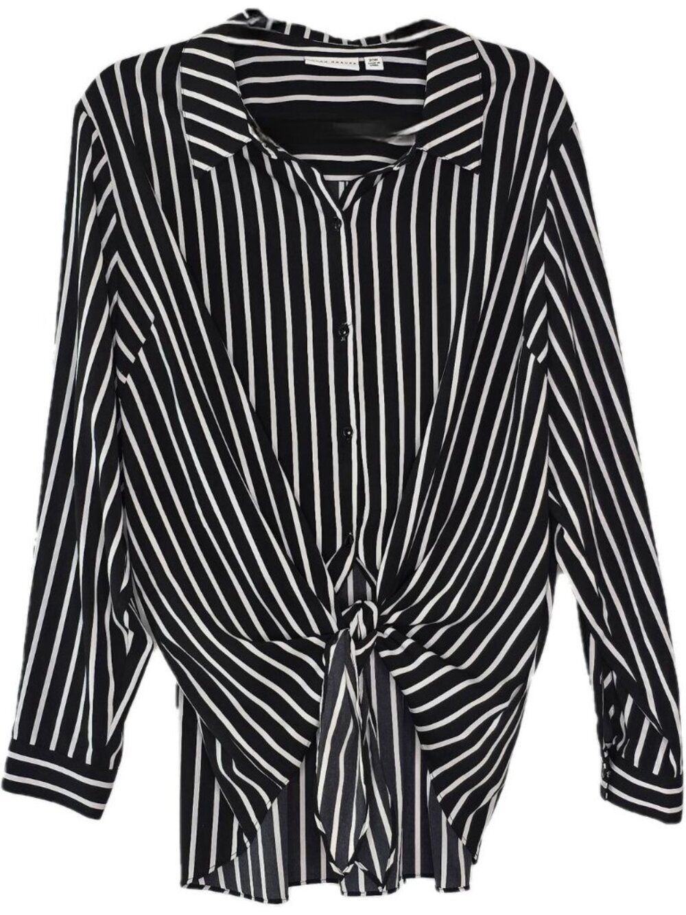 Susan Graver Black White Striped Top 20W Button Front Knot